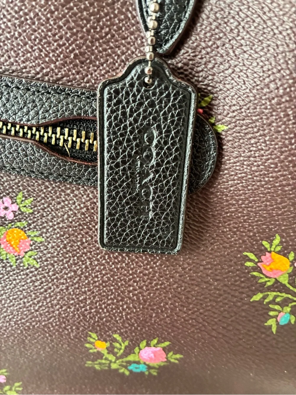 Coach Brown Floral Tote with Black Straps
